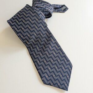 Bill Blass Mens Neck Tie Necktie Silk Blue Bronze Brown Zig Zag Geometric